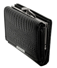 Damen-Geldbörse-RFID-Smal Kroko-Design 6 CC-Slots und Bügel-Kleinfach 12x9,5x3 schwarz