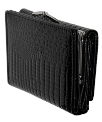 Damen-Geldbörse-RFID-Smal Kroko-Design 6 CC-Slots und Bügel-Kleinfach 12x9,5x3 schwarz