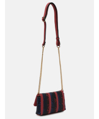 L.CREDI Damen-Cross-Bag LEONORA Flapbag Blau-rot