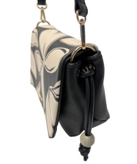 L.CREDI Damen Umhängetasche RABIA | Cross-Bag Schwarz mit Floral-Print