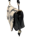 L.CREDI Damen Umhängetasche RABIA | Cross-Bag Schwarz mit Floral-Print