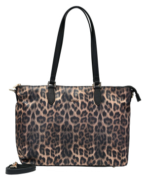 L.CREDI Damen Shopper SALENA – Elegante Nylon-Handtasche im Wild-Look – Leopard Braun-Mix