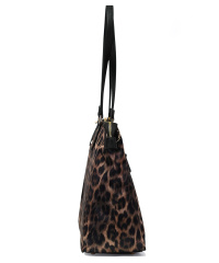 L.CREDI Damen Shopper SALENA – Elegante Nylon-Handtasche im Wild-Look – Leopard Braun-Mix
