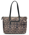 L.CREDI Damen Shopper SALENA – Elegante Nylon-Handtasche im Wild-Look – Leopard Braun-Mix